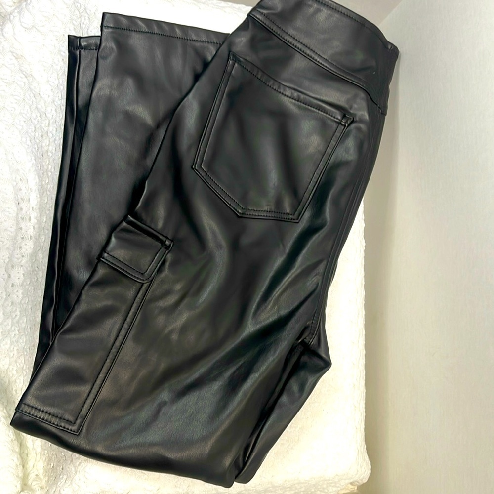 Tinseltown Black Faux Leather Cargo Pants